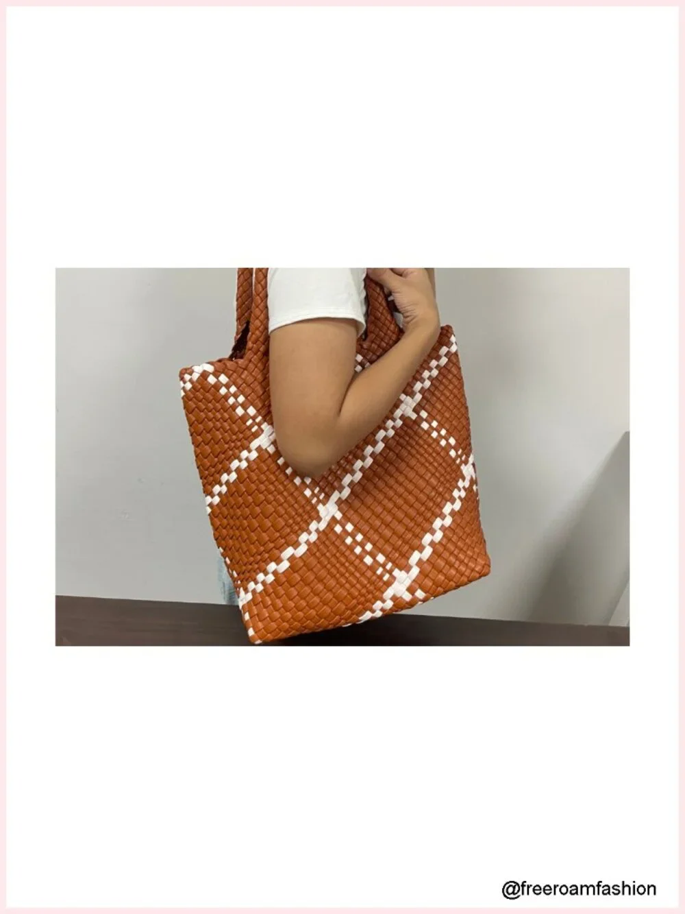 Large Vegan Leather Woven Tote Bag, Casual Work Shoulder Bag